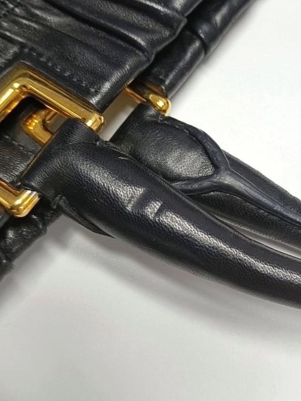 Prada⭐️Black Ruched Leather Tote with Gold-Tone Hardware. Vintage! - Picture 6 of 9